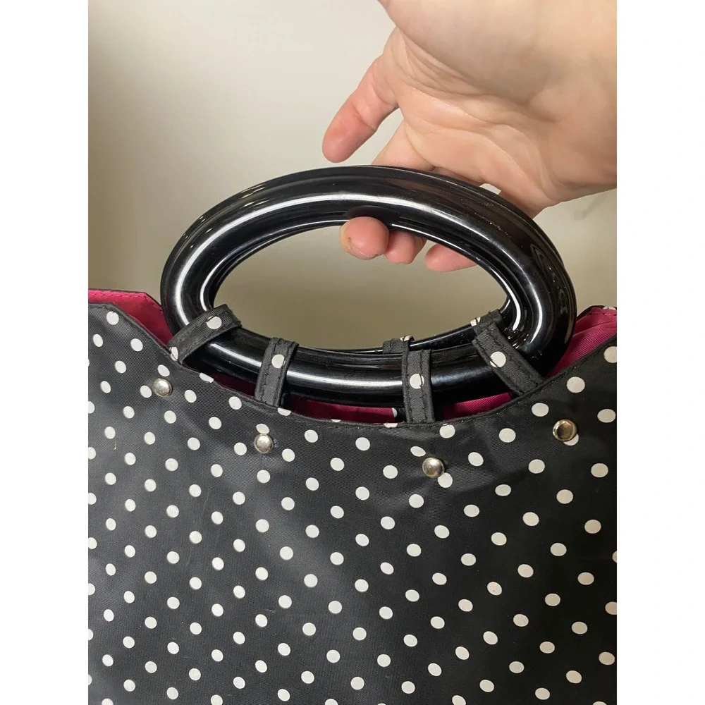 Vintage 90s Creative Options Polka Dot Tote Bag Black White Pink Acrylic Handles